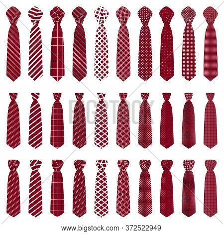 Illustration On Theme Big Set Ties Different Types, Neckties Various Size. Tie Pattern Consisting Of
