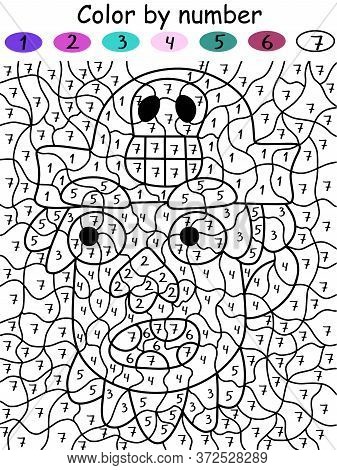 Color By Number. Amusing Cartoon Childish Pirate Coloring Page For Kids. Kindergarten Educational Ri