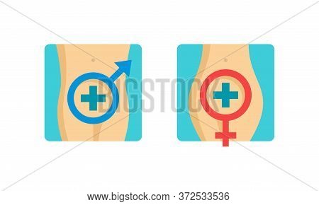 Andrology And Gynecology Icon Set  - Venus (male) And Mars (female) Signs Inside Man And Woman Body 