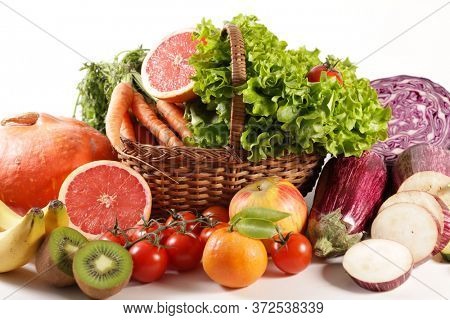 fruit and vegetable in wicker baset