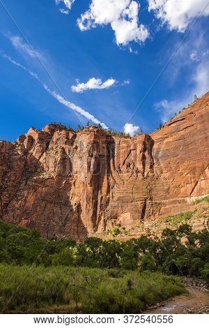 Amazing Landscape Three Patriarchs Zion National Park Blue Sky