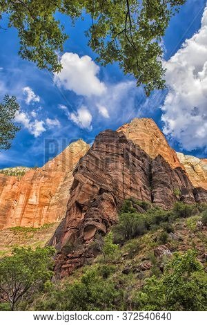 Amazing Landscape Three Patriarchs Zion National Park Blue Sky