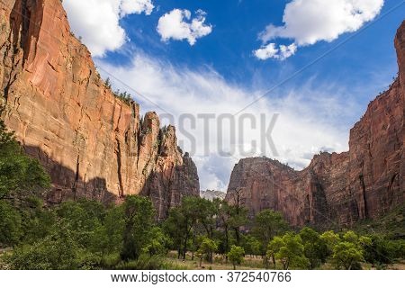 Amazing Landscape Three Patriarchs Zion National Park Blue Sky