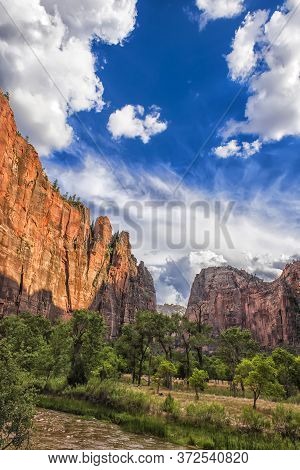 Amazing Landscape Three Patriarchs Zion National Park Blue Sky