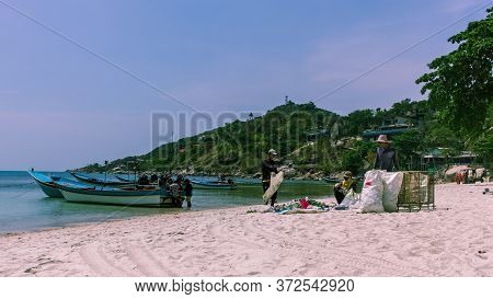 Koh Phangan, Thailand- April 20 2019: Haad Rin Dirty Beach After Full Moon Party