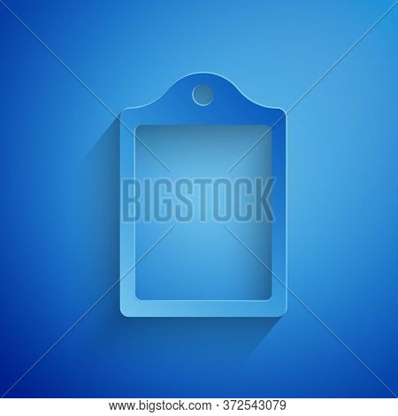 Paper Cut Cutting Board Icon Isolated On Blue Background. Chopping Board Symbol. Paper Art Style. Ve