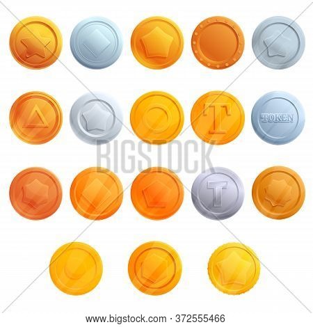 Tokens Icons Set. Cartoon Set Of Tokens Vector Icons For Web Design
