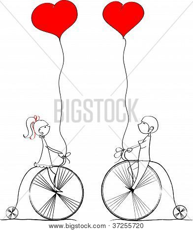 Love boy and girl ride a bicycle