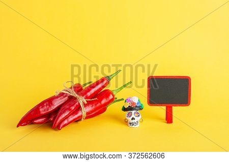 Red Hot Chili Pepper And Catrina La Calavera Garbancera , Dapper Skeleton, Elegant Skull And Small B