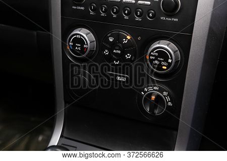 Novosibirsk/ Russia - June  03 2020:suzuki Escudo, 
Modern Black Car Interior: Climat Control View W