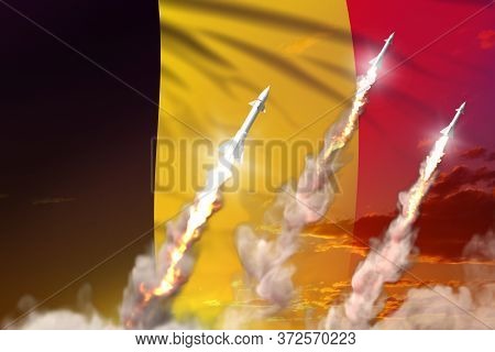 Modern Strategic Rocket Forces Concept On Sunset Background, Belgium Nuclear Missile Attack - Milita