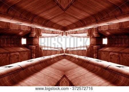 Structure Of Public Building Similar To Futuristic Terminal Of Spaceship Station Interior In Red Lig