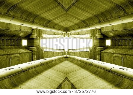 Structure Of Public Building Similar To Futuristic Terminal Of Spaceship Station Interior In Yellow 