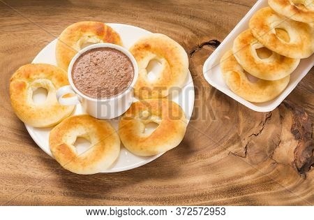 Pandequeso Traditional Colombian Food - Hot Drink Chocolate