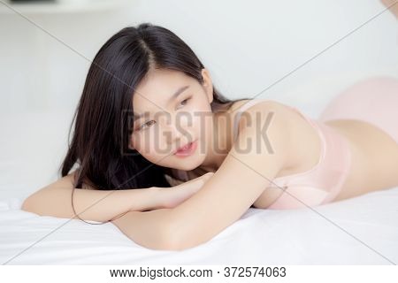 Beautiful Portrait Young Asian Woman Sexy In Underwear Figure Fit Relax With Seductive In Bedroom, A