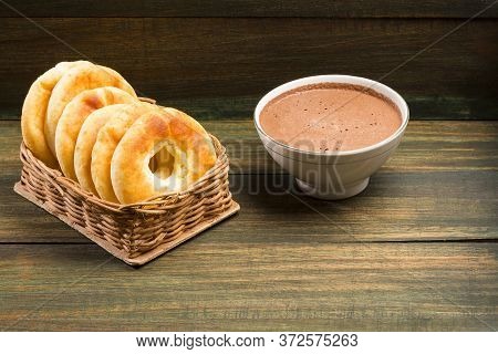 Pandequeso Traditional Colombian Food - Hot Drink Chocolate