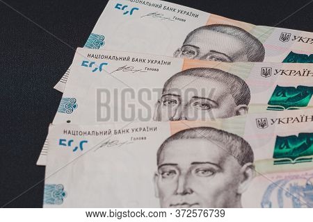 500 Ukrainian Hryvnia On A Black Background. Ukrainian Currency With Hryhoriy Skovoroda.