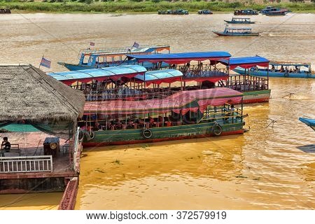 Lake Tonle Sap, Combodia - 28.06.2017: Chong Knies Village, Tonle Sap Lake, The Largest Freshwater L