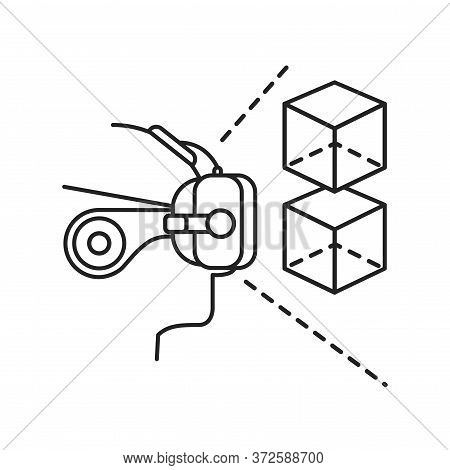 Virtual Reality Gaming Black Line Icon. Man In Vr Helmet Gaming. Cyberspace, Simulation, Interactive