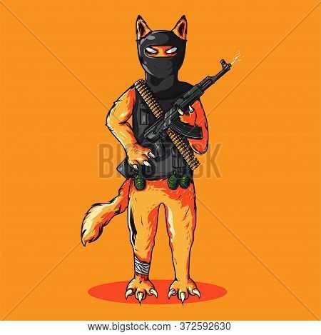 Terrorist Cat. Character. Vector Illustration. Digital Art