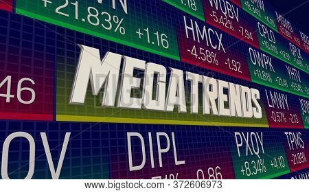 Megatrends Structural Change Stock Market Ticker Prices Companies 3d Illustration