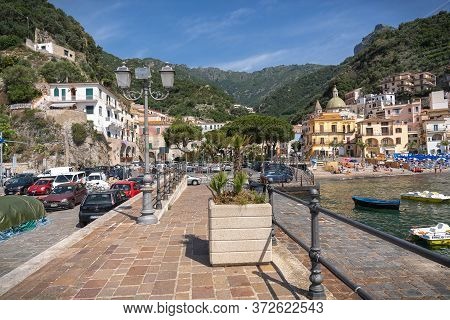 Cetara Cityscape On Coast Of Amalfi Of Mediterranean Sea In Italy