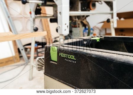 Paris, France - June 8, 2020: Side View Of Close-up Macro Shot Of Festool Cleantec Professional Vacu