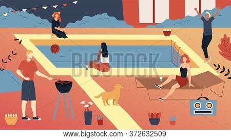 Concept Of Privat Party. Group Of People Or Teens Enjoying Spending Time Together. People Making Bar