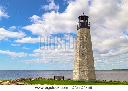 Lake Michigan Lighthouse. Lighthouse On The Coast Of Lake Michigan In Gladstone, Michigan. Gladstone