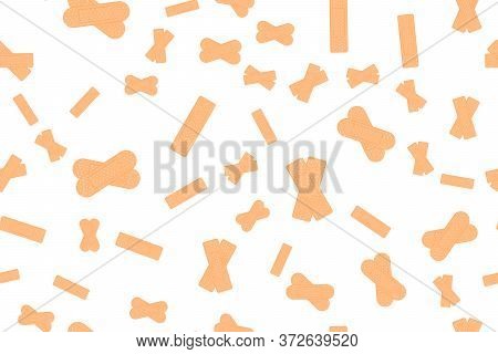Medicine Seamless Pattern With Medical Adhesive Tape Plasters. Vector Illustration Of Medical Tape P