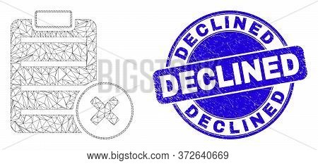 Web Mesh Delete Report Page Pictogram And Declined Watermark. Blue Vector Round Scratched Watermark 