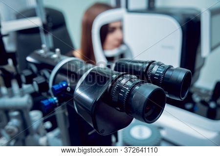 Consultation With An Ophthalmologist. Medical Equipment. Coreometry.