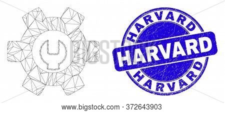 Web Mesh Repair Options Pictogram And Harvard Seal Stamp. Blue Vector Rounded Textured Seal Stamp Wi