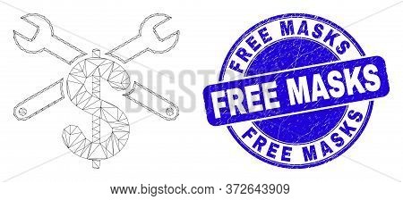 Web Carcass Repair Price Icon And Free Masks Seal Stamp. Blue Vector Round Textured Seal With Free M