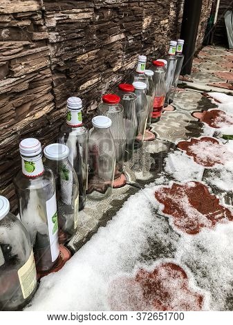 Photo  Close Up A Lot Of Empty Bottles
