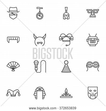 Carnival Party Line Icons Set, Outline Vector Symbol Collection, Costume Party Linear Style Pictogra