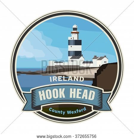 Hook Lighthouse At Hook Head, Wexford, Ireland. Vector Illustration