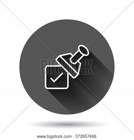 Approve Stamp Icon In Flat Style. Accept Check Mark Vector Illustration On Black Round Background Wi
