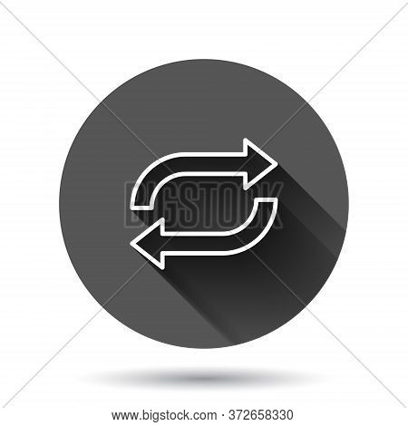 Arrow Rotation Icon In Flat Style. Sync Action Vector Illustration On Black Round Background With Lo
