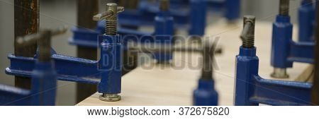 Metallic Utilities Used On Carpentry Workbenches For Wood Crafting Works In Big Rusty Workshop Openf