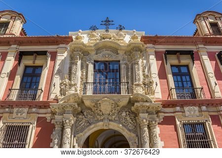 Facade Of The Historic Arzobispal Palace In Sevilla, Spain