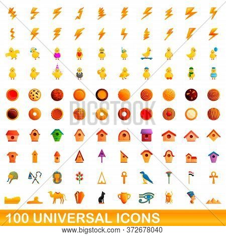 100 Universal Icons Set. Cartoon Illustration Of 100 Universal Icons Vector Set Isolated On White Ba