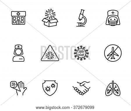 Coronavirus Linear Vector Icons Isolated On White Background. Coronavirus Pandenic Line Icon Set For