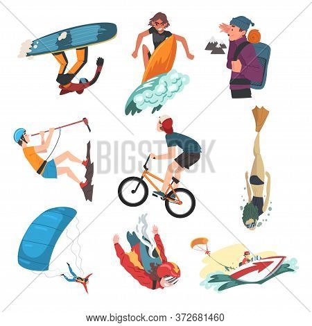 Extreme Sports Set, Snowboarding, Surfing, Hiking, Diving, Skateboarding, Roller Skating, Hobbies An