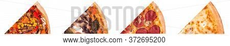 Set Of Four Different Slices Of Delicious Pizza: With Vegetables, With Spinach, Feta And Olive, Sala