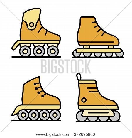 Inline Skates Icons Set. Outline Set Of Inline Skates Vector Icons Thin Line Color Flat On White