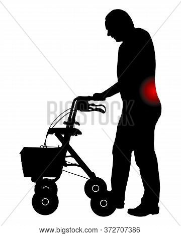 Detailed And Accurate Illustration Of Man With Back Pain And Rollator