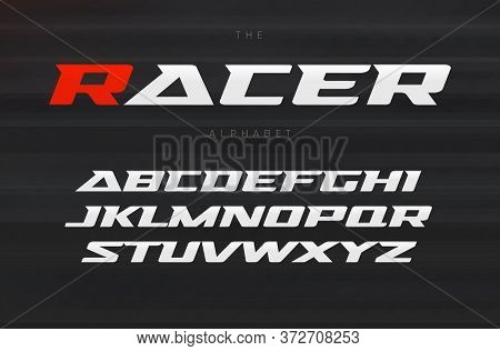 Racing Font, Aggressive And Stylish Lettering Design. Dynamic Letters, Italic Wide Font With Modern 