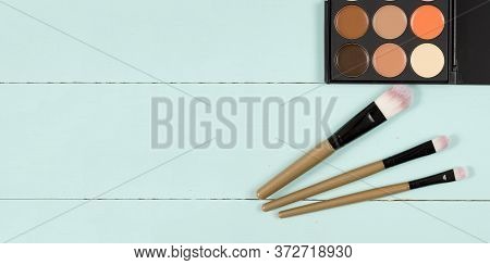 Make Up Set Soft Makeup Brushes And Maskara On Whight Background