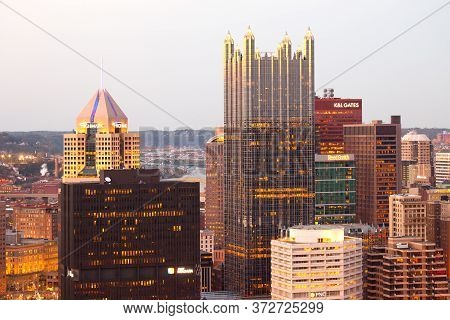 Pittsburgh, Pennsylvania, United States - April 28, 2011: Close-up View To The Cityscpae Of Central 